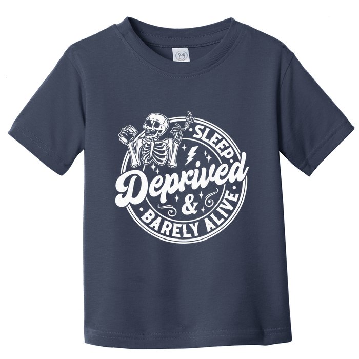 Retro Sleep Deprived Barely Alive Funny Skeleton Halloween Toddler T-Shirt