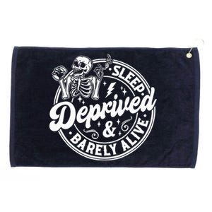 Retro Sleep Deprived Barely Alive Funny Skeleton Halloween Grommeted Golf Towel