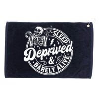 Retro Sleep Deprived Barely Alive Funny Skeleton Halloween Grommeted Golf Towel