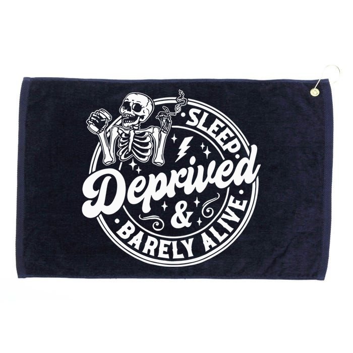 Retro Sleep Deprived Barely Alive Funny Skeleton Halloween Grommeted Golf Towel