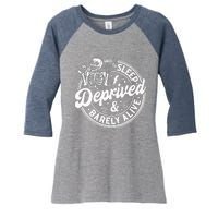 Retro Sleep Deprived Barely Alive Funny Skeleton Halloween Women's Tri-Blend 3/4-Sleeve Raglan Shirt