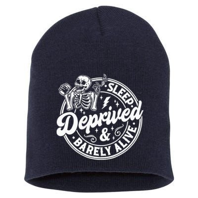 Retro Sleep Deprived Barely Alive Funny Skeleton Halloween Short Acrylic Beanie