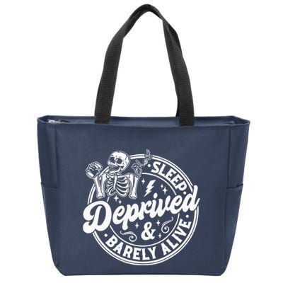 Retro Sleep Deprived Barely Alive Funny Skeleton Halloween Zip Tote Bag