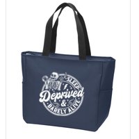 Retro Sleep Deprived Barely Alive Funny Skeleton Halloween Zip Tote Bag