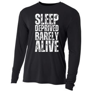 Retro Sleep Deprived Barely Alive Funny Halloween Cooling Performance Long Sleeve Crew