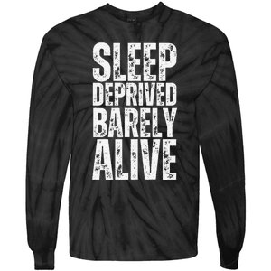 Retro Sleep Deprived Barely Alive Funny Halloween Tie-Dye Long Sleeve Shirt