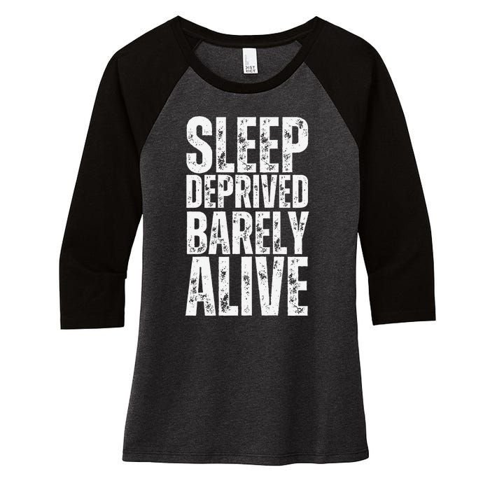 Retro Sleep Deprived Barely Alive Funny Halloween Women's Tri-Blend 3/4-Sleeve Raglan Shirt