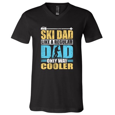 Retro Ski Dad Like A Regular Dad Only Way Cooler Sport Skiing Gift Skier Lover V-Neck T-Shirt