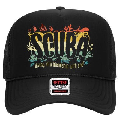 Retro Scuba Diving Vbs 2024 High Crown Mesh Back Trucker Hat