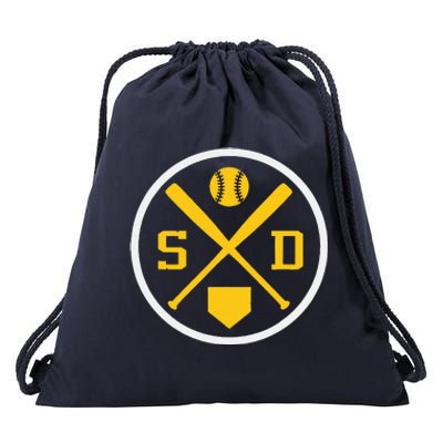 Retro San Diego Baseball Emblem Vintage Sd Drawstring Bag