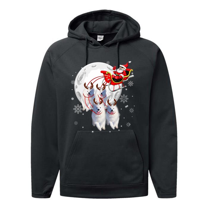 Reindeer Samoyed Dogs Pulling Santa Claus Sleigh Christmas Performance Fleece Hoodie