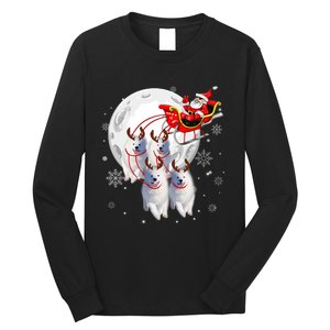 Reindeer Samoyed Dogs Pulling Santa Claus Sleigh Christmas Long Sleeve Shirt