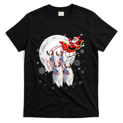 Reindeer Samoyed Dogs Pulling Santa Claus Sleigh Christmas T-Shirt