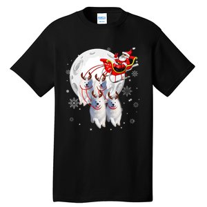 Reindeer Samoyed Dogs Pulling Santa Claus Sleigh Christmas Tall T-Shirt