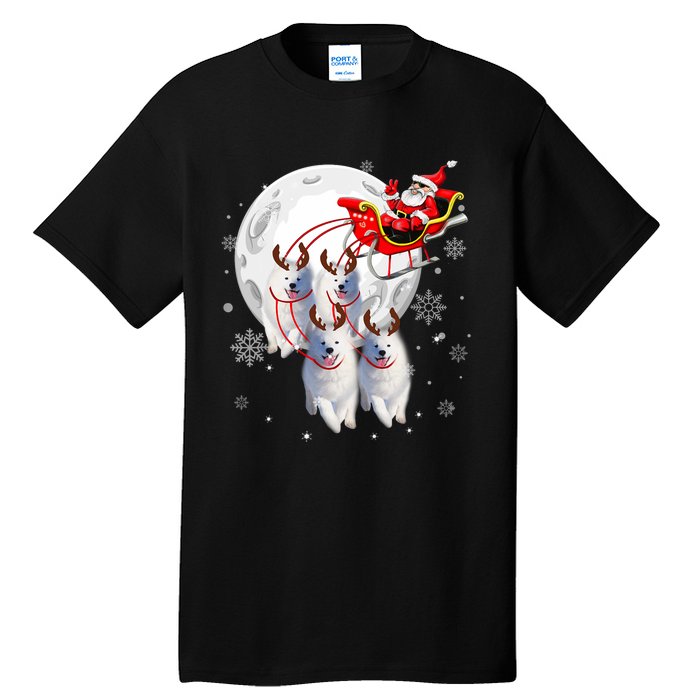 Reindeer Samoyed Dogs Pulling Santa Claus Sleigh Christmas Tall T-Shirt