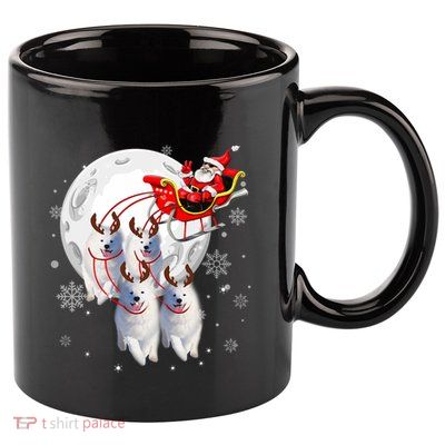 Reindeer Samoyed Dogs Pulling Santa Claus Sleigh Christmas 11oz C Handle Ceramic Mug
