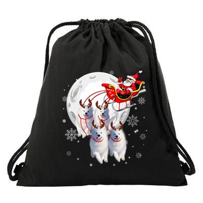 Reindeer Samoyed Dogs Pulling Santa Claus Sleigh Christmas Drawstring Bag