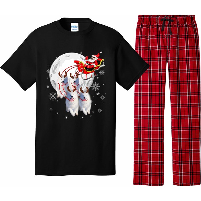 Reindeer Samoyed Dogs Pulling Santa Claus Sleigh Christmas Pajama Set