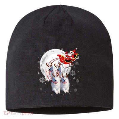 Reindeer Samoyed Dogs Pulling Santa Claus Sleigh Christmas Sustainable Beanie