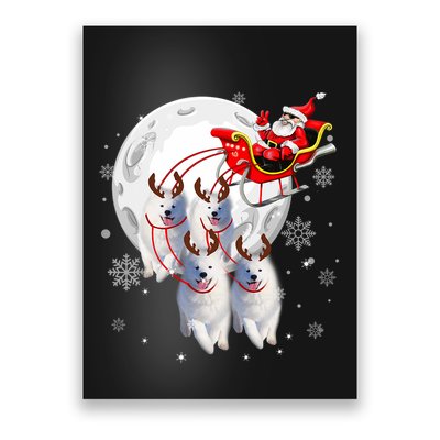 Reindeer Samoyed Dogs Pulling Santa Claus Sleigh Christmas Poster