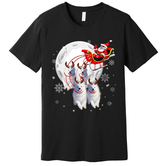 Reindeer Samoyed Dogs Pulling Santa Claus Sleigh Christmas Premium T-Shirt