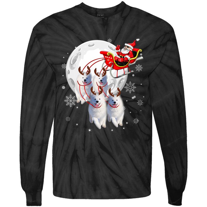 Reindeer Samoyed Dogs Pulling Santa Claus Sleigh Christmas Tie-Dye Long Sleeve Shirt