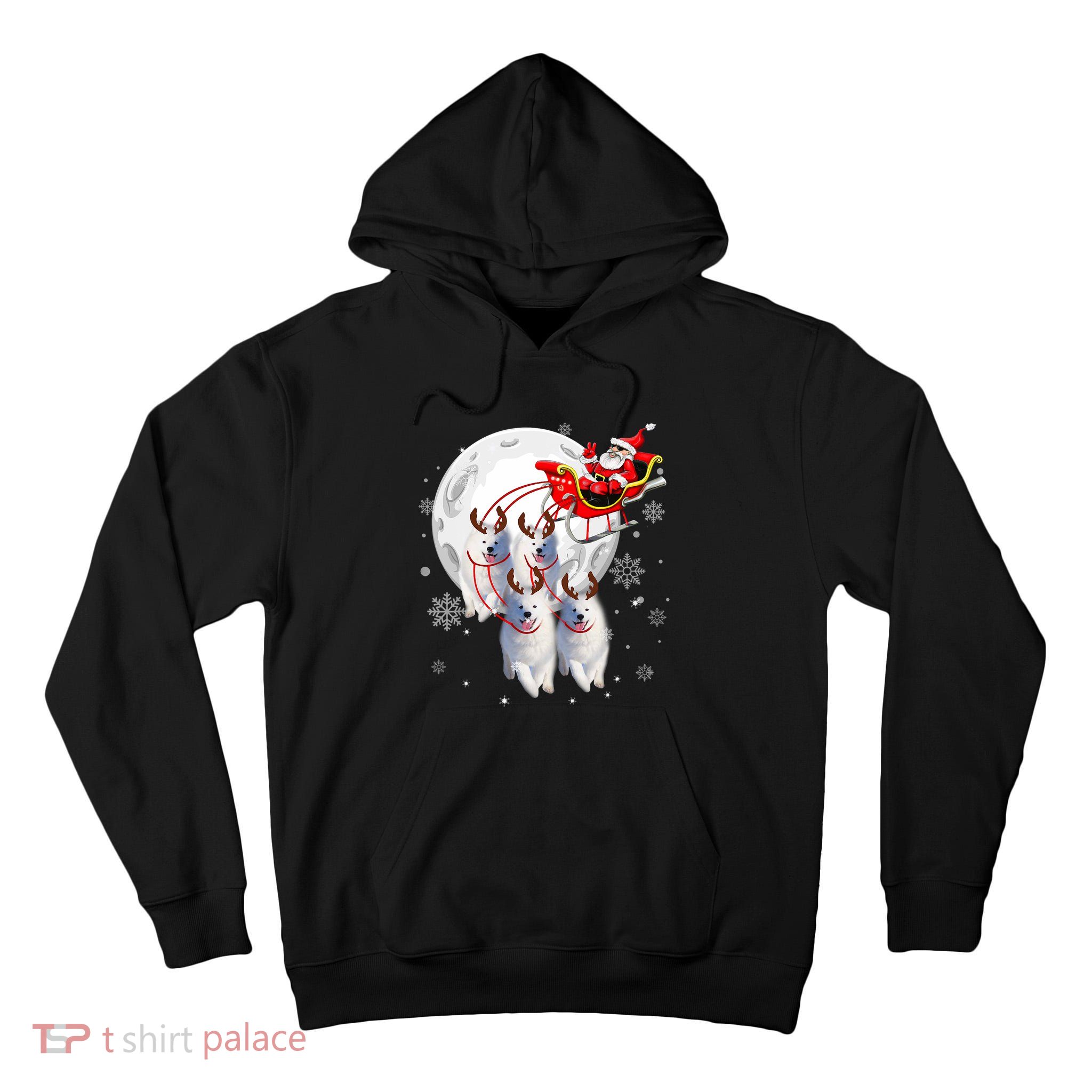 Reindeer Samoyed Dogs Pulling Santa Claus Sleigh Christmas Tall Hoodie