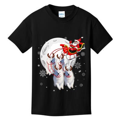 Reindeer Samoyed Dogs Pulling Santa Claus Sleigh Christmas Kids T-Shirt