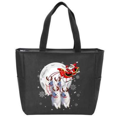 Reindeer Samoyed Dogs Pulling Santa Claus Sleigh Christmas Zip Tote Bag