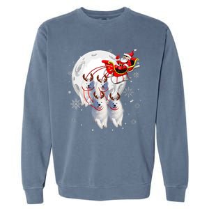 Reindeer Samoyed Dogs Pulling Santa Claus Sleigh Christmas Garment-Dyed Sweatshirt