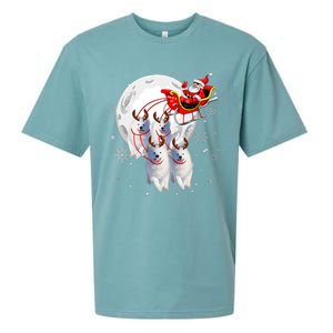 Reindeer Samoyed Dogs Pulling Santa Claus Sleigh Christmas Sueded Cloud Jersey T-Shirt