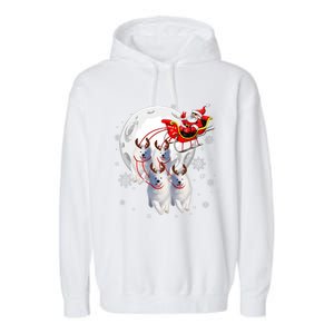 Reindeer Samoyed Dogs Pulling Santa Claus Sleigh Christmas Garment-Dyed Fleece Hoodie