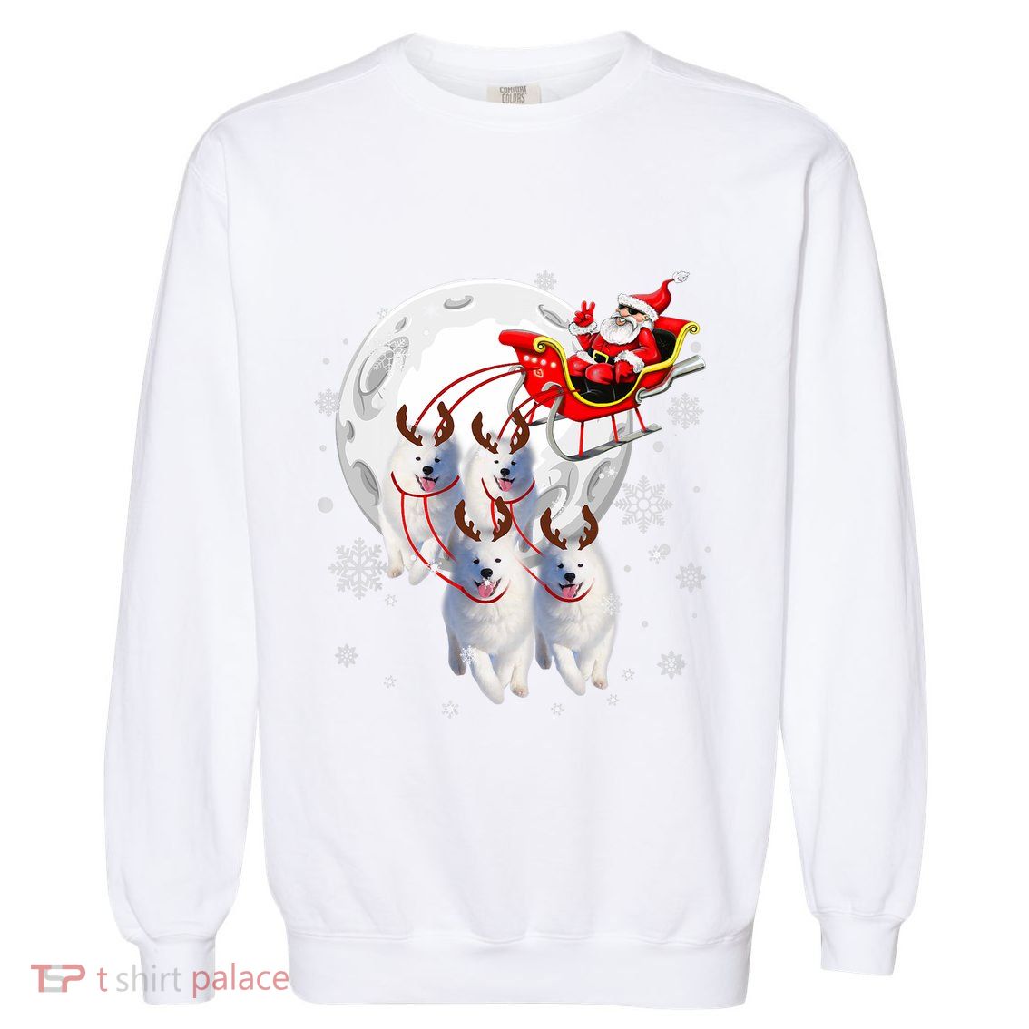 Reindeer Samoyed Dogs Pulling Santa Claus Sleigh Christmas Garment-Dyed Sweatshirt