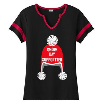 Retro Snow Day Supporter Fun Teacher And Student Snow Love Ladies Halftime Notch Neck Tee