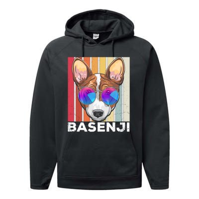 Retro Style Dog Lover Apparel Basenji With Sunglasses Gift Performance Fleece Hoodie