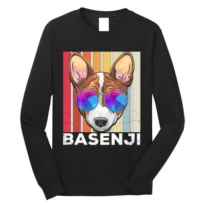 Retro Style Dog Lover Apparel Basenji With Sunglasses Gift Long Sleeve Shirt