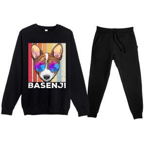 Retro Style Dog Lover Apparel Basenji With Sunglasses Gift Premium Crewneck Sweatsuit Set