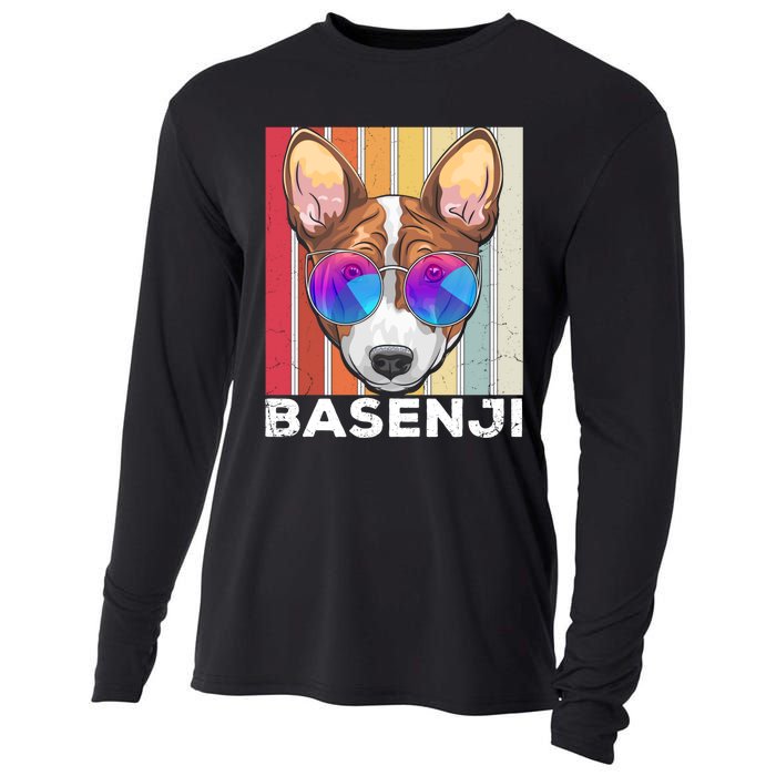 Retro Style Dog Lover Apparel Basenji With Sunglasses Gift Cooling Performance Long Sleeve Crew