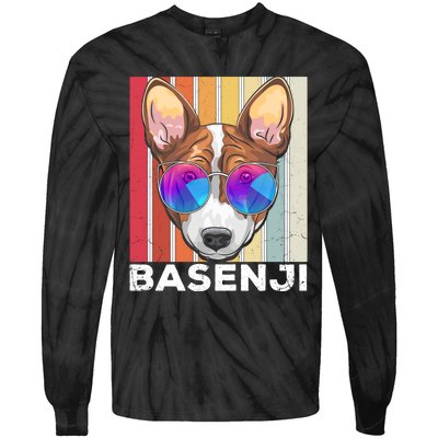 Retro Style Dog Lover Apparel Basenji With Sunglasses Gift Tie-Dye Long Sleeve Shirt