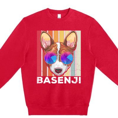 Retro Style Dog Lover Apparel Basenji With Sunglasses Gift Premium Crewneck Sweatshirt