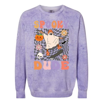 Retro Spooky Dude Ghost Skateboard JackOLantern Halloween Funny Gift Colorblast Crewneck Sweatshirt