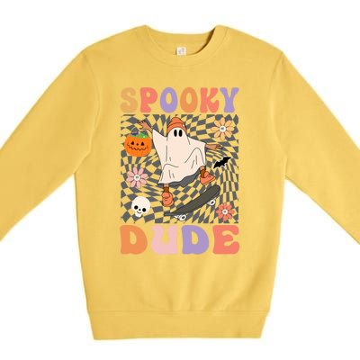 Retro Spooky Dude Ghost Skateboard JackOLantern Halloween Funny Gift Premium Crewneck Sweatshirt