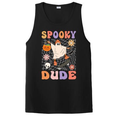 Retro Spooky Dude Ghost Skateboard JackOLantern Halloween Funny Gift PosiCharge Competitor Tank