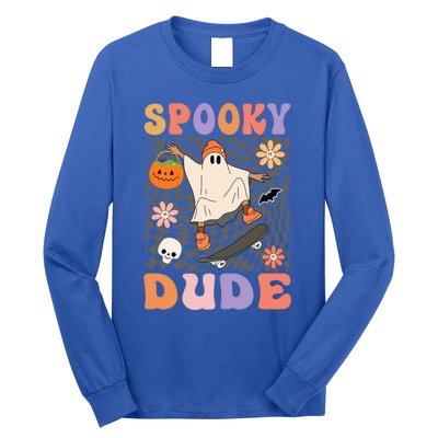 Retro Spooky Dude Ghost Skateboard JackOLantern Halloween Funny Gift Long Sleeve Shirt