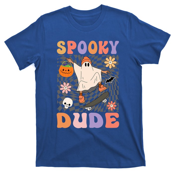 Retro Spooky Dude Ghost Skateboard JackOLantern Halloween Funny Gift T-Shirt