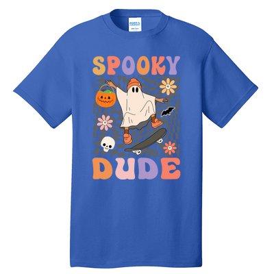 Retro Spooky Dude Ghost Skateboard JackOLantern Halloween Funny Gift Tall T-Shirt