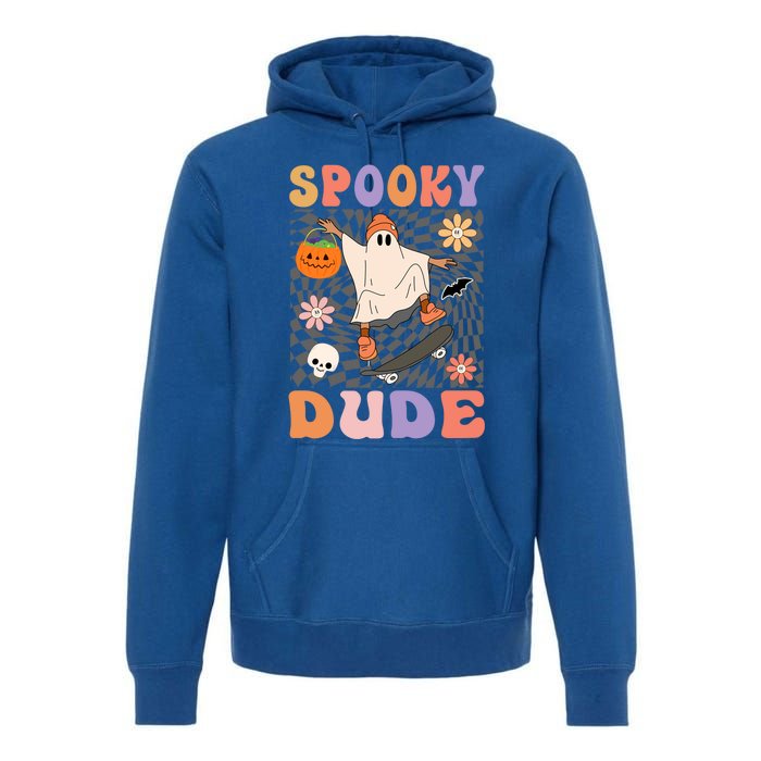 Retro Spooky Dude Ghost Skateboard JackOLantern Halloween Funny Gift Premium Hoodie