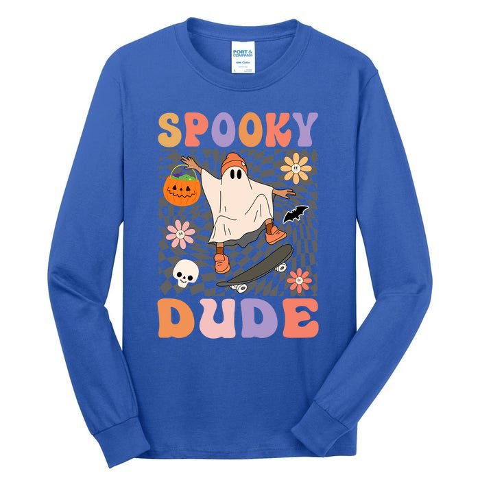 Retro Spooky Dude Ghost Skateboard JackOLantern Halloween Funny Gift Tall Long Sleeve T-Shirt