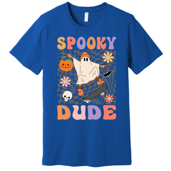 Retro Spooky Dude Ghost Skateboard JackOLantern Halloween Funny Gift Premium T-Shirt