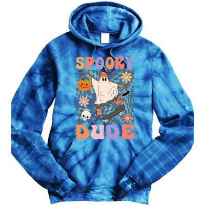 Retro Spooky Dude Ghost Skateboard JackOLantern Halloween Funny Gift Tie Dye Hoodie